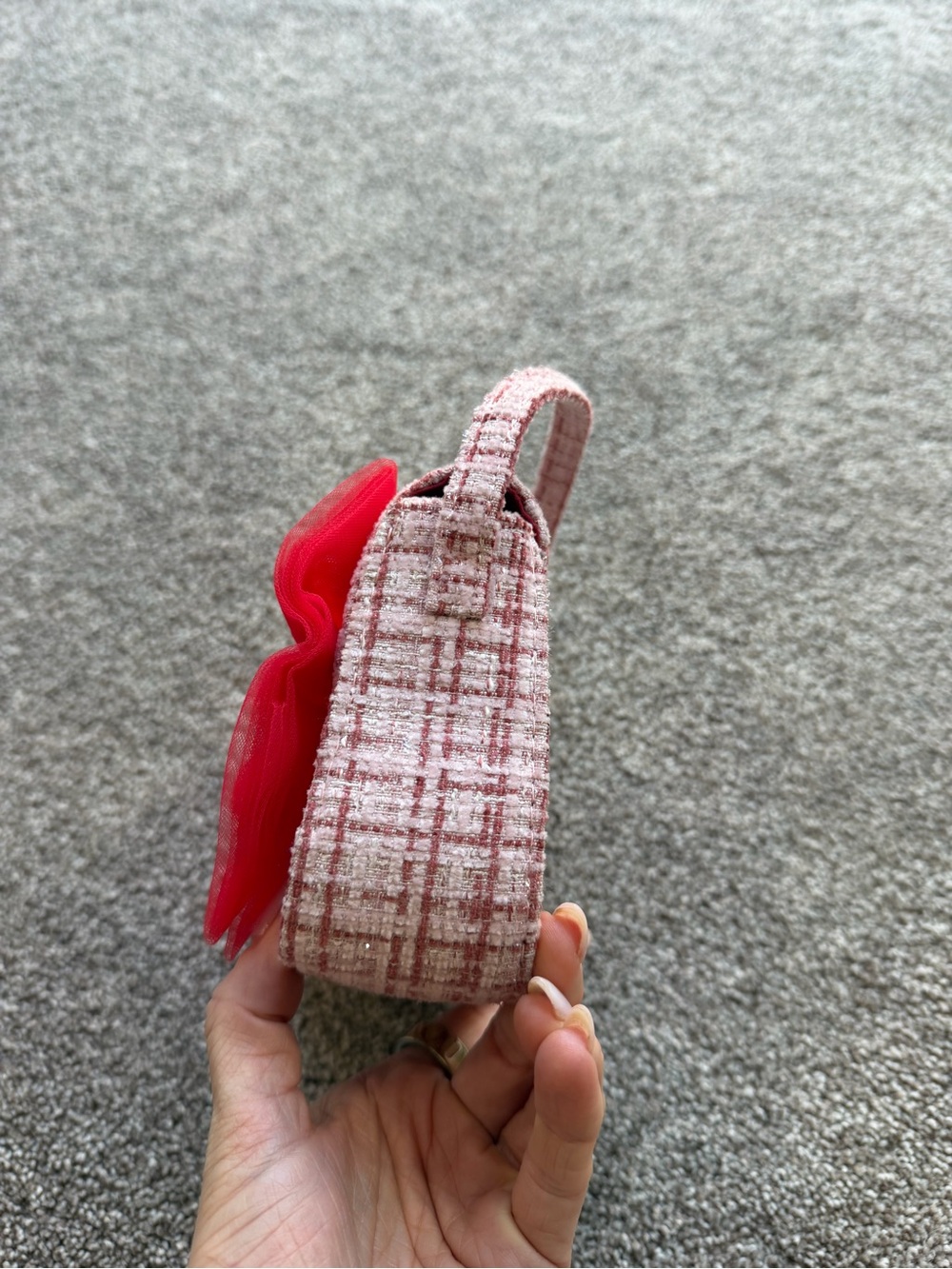Girls Pink and Red Tweed Shoulder Bag with Large Red Bow - Picture 14 of 14